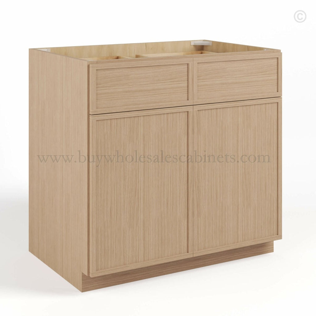 Slim Oak Shaker Base Cabinet Double Doors and Drawers