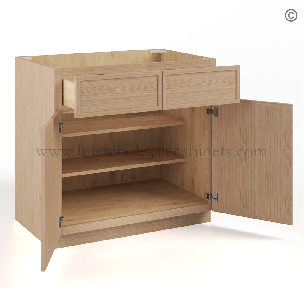 Slim Oak Shaker Base Cabinet Double Doors and Drawers