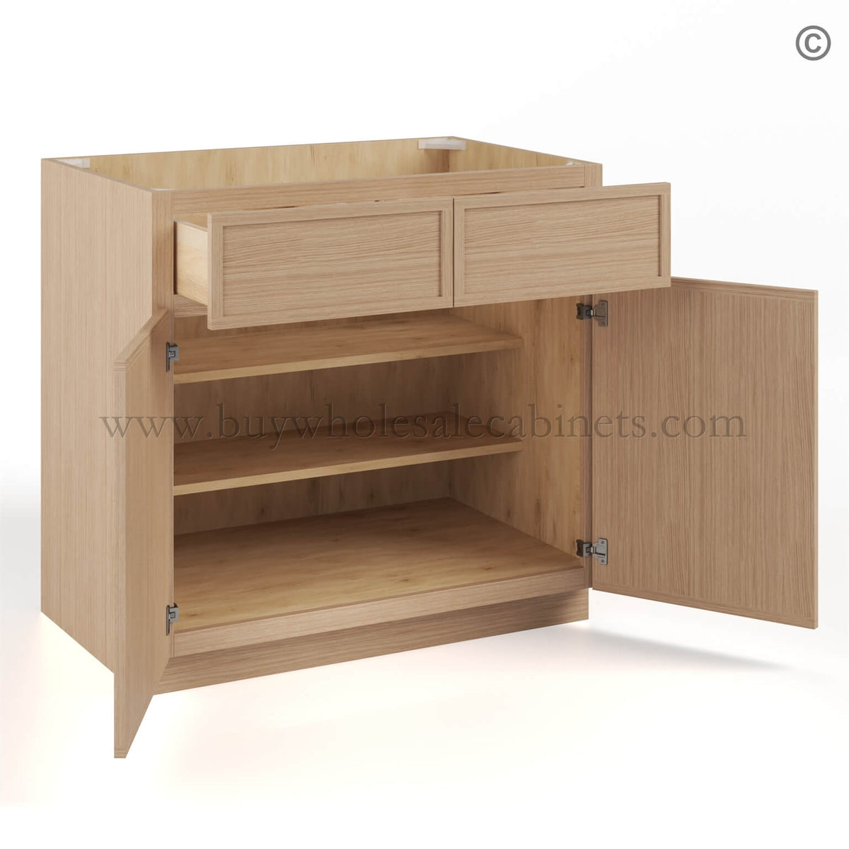 Slim Oak Shaker Base Cabinet Double Doors and Drawers