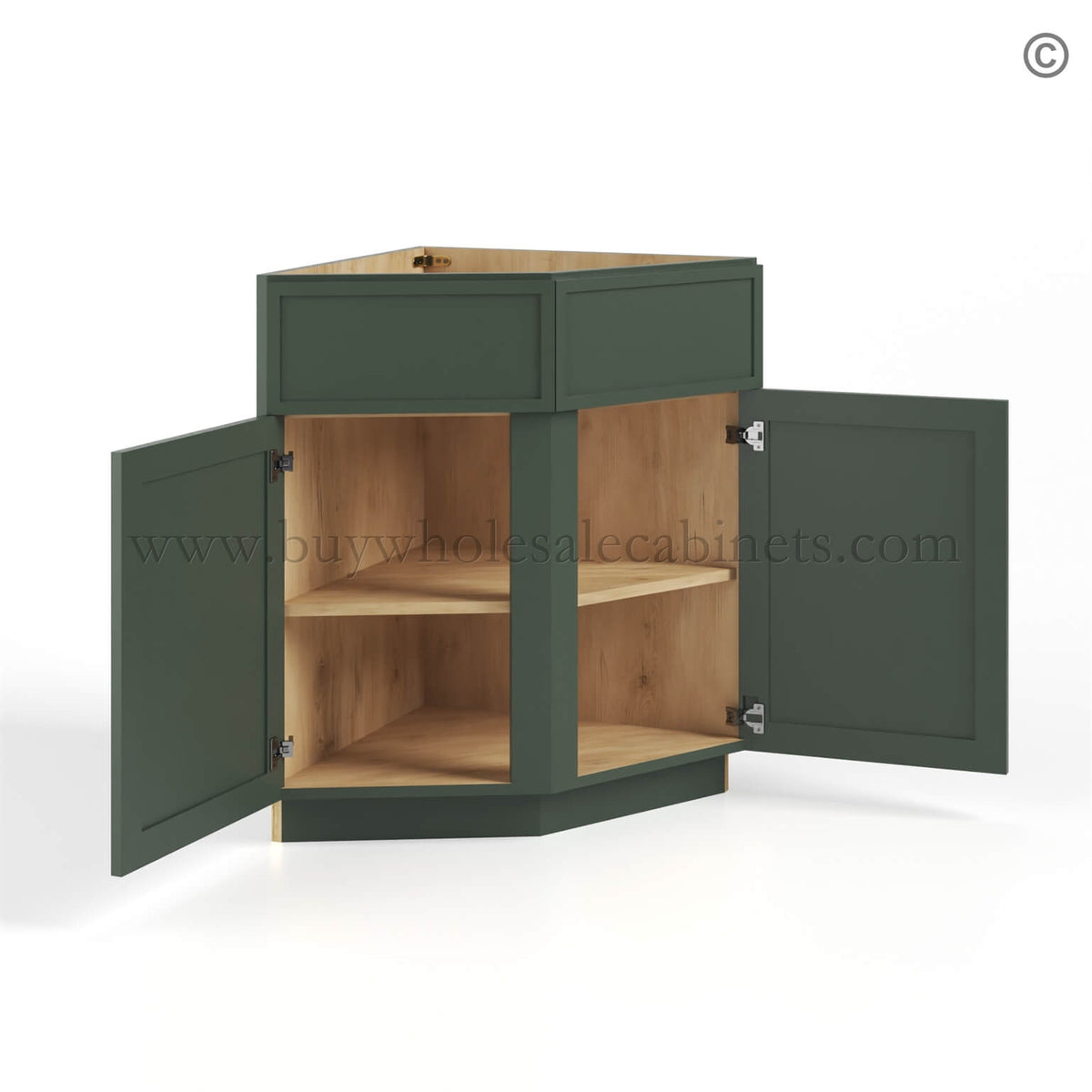 Slim Shaker Green Base End Corner Cabinet