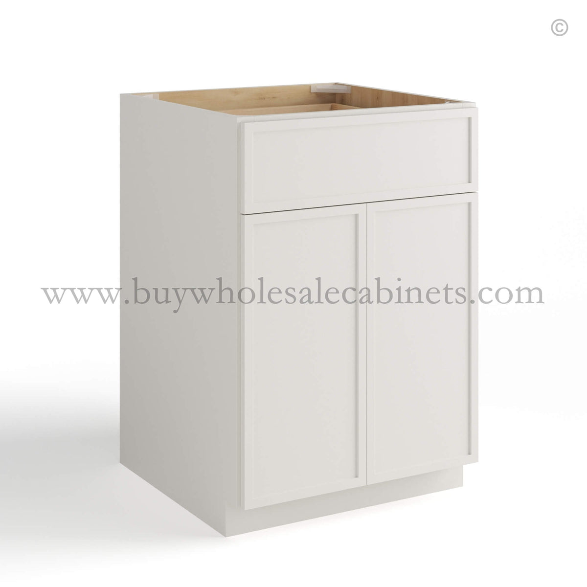 Dove White Slim Shaker Base Cabinet Double Door and Single Drawer