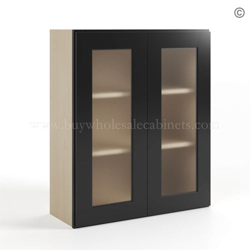 Black Shaker 36″ H Double Door Wall Cabinet with Glass Doors