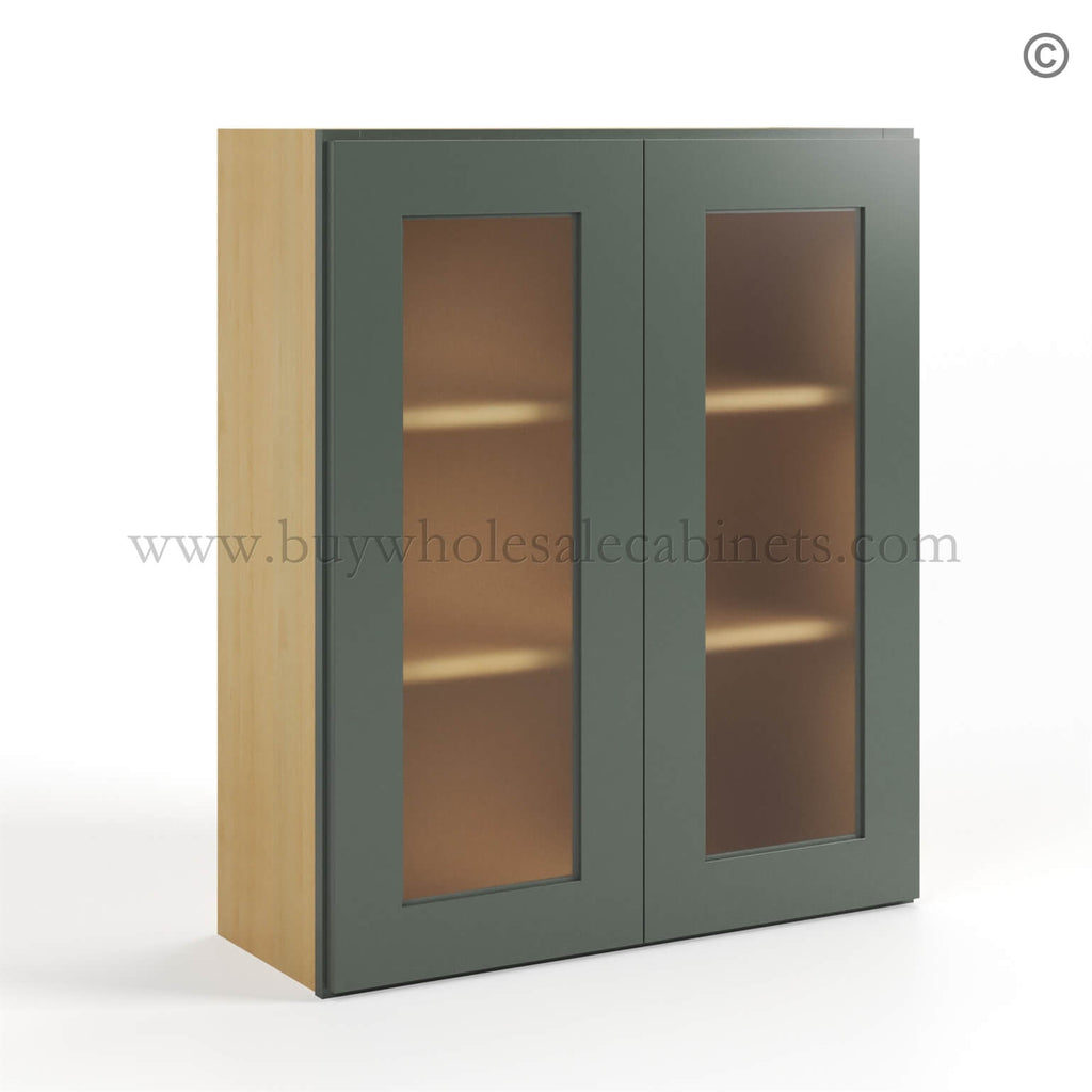 Green Shaker 36″ H Double Door Wall Cabinet with Glass Doors