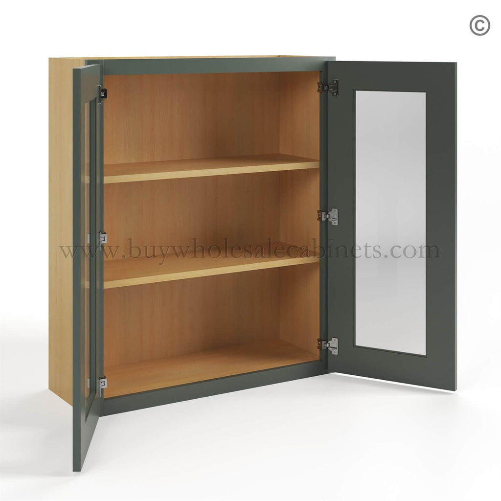 Green Shaker 36″ H Double Door Wall Cabinet with Glass Doors
