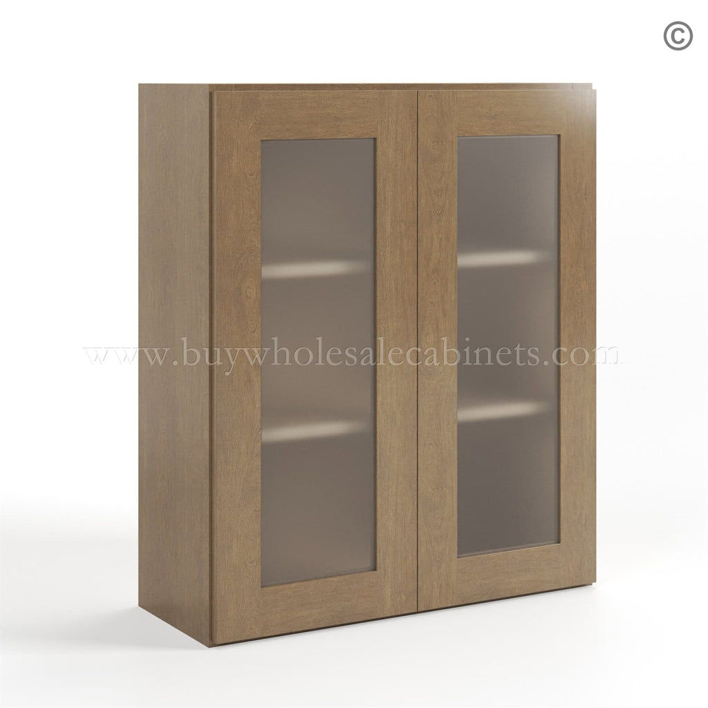 Rustic Wood Shaker 36″ H Double Door Wall Cabinet with Glass Doors