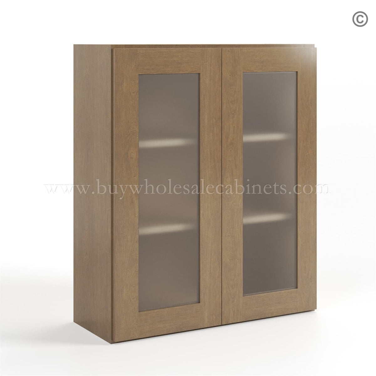 Rustic Wood Shaker 36″ H Double Door Wall Cabinet with Glass Doors