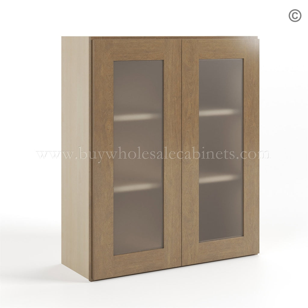 Rustic Wood Shaker 36″ H Double Door Wall Cabinet with Glass Doors