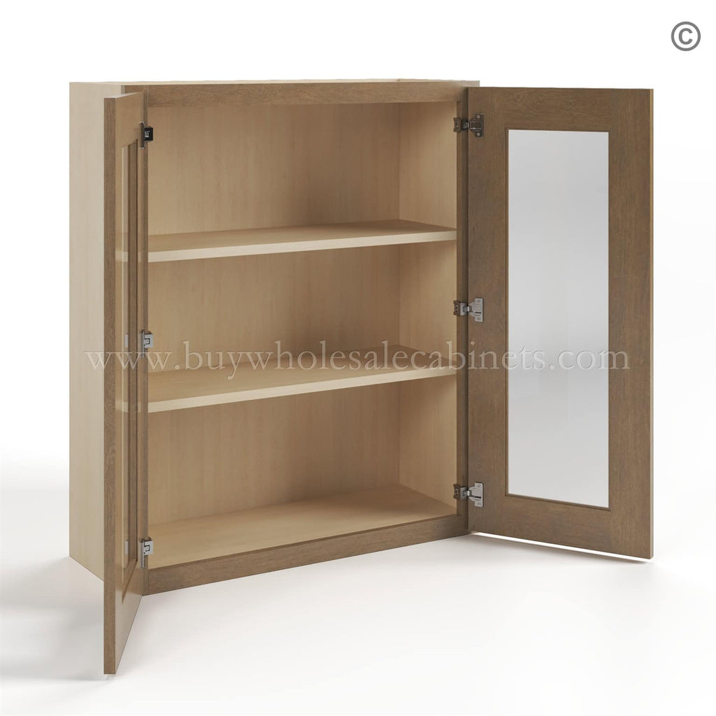 Rustic Wood Shaker 36″ H Double Door Wall Cabinet with Glass Doors