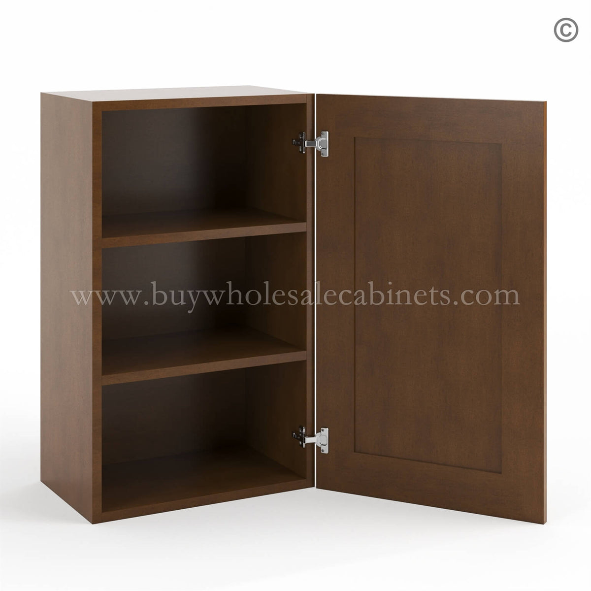 Frameless Classic Chestnut 30″ Tall Deep Wall Cabinet – 1 Door 2 Shelves