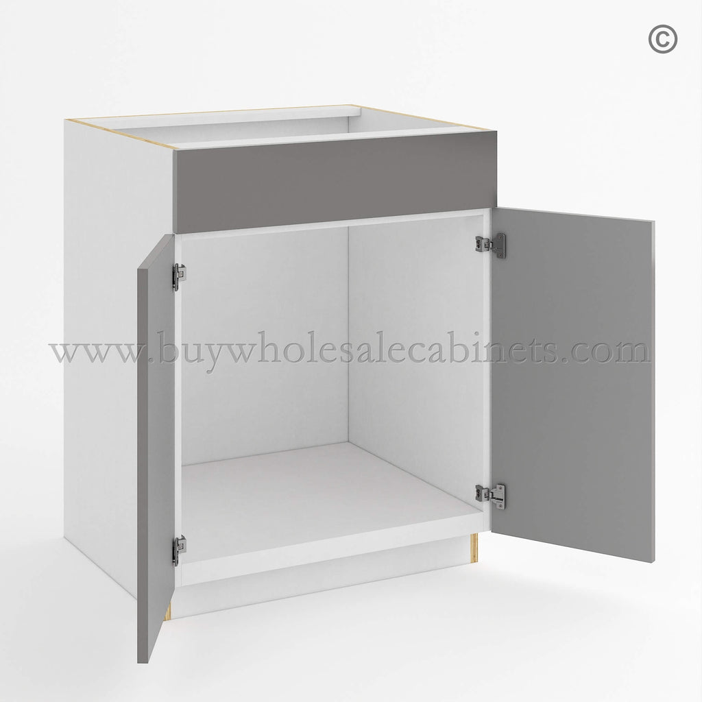 Frameless Gloss Gray Sink Base With Double Doors and Single Dummy Drawer