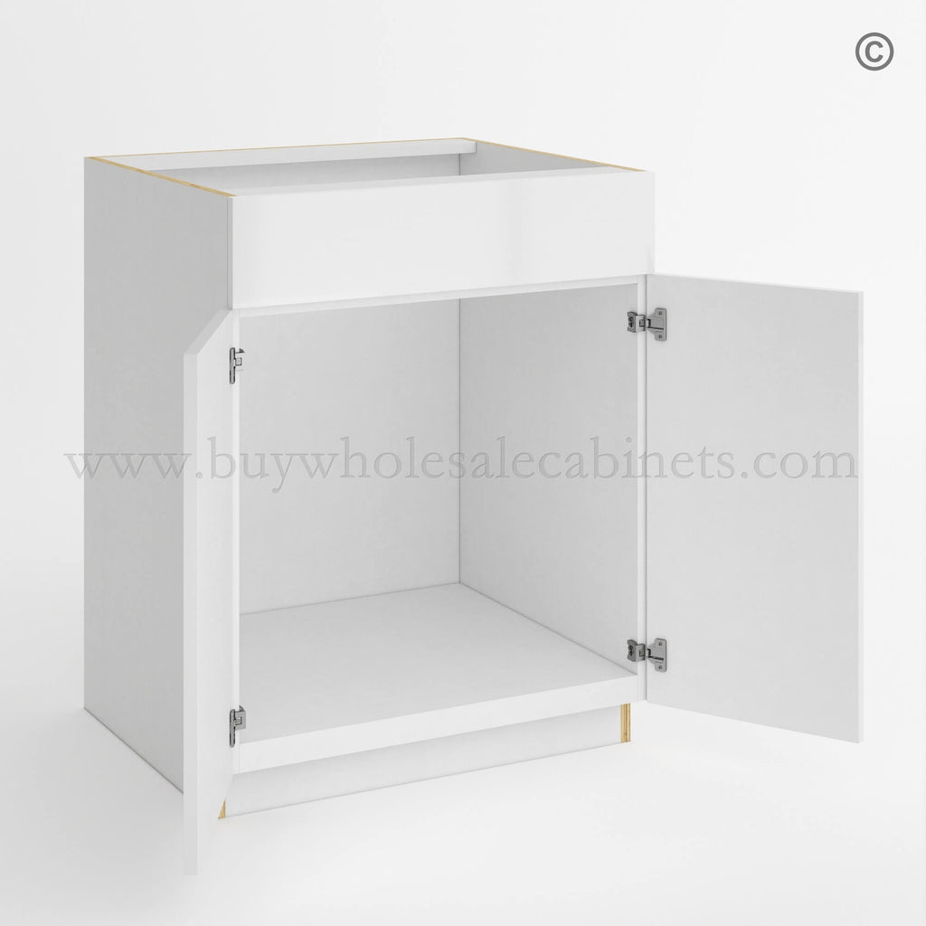Frameless Gloss White Sink Base With Double Doors and Single Dummy Drawer
