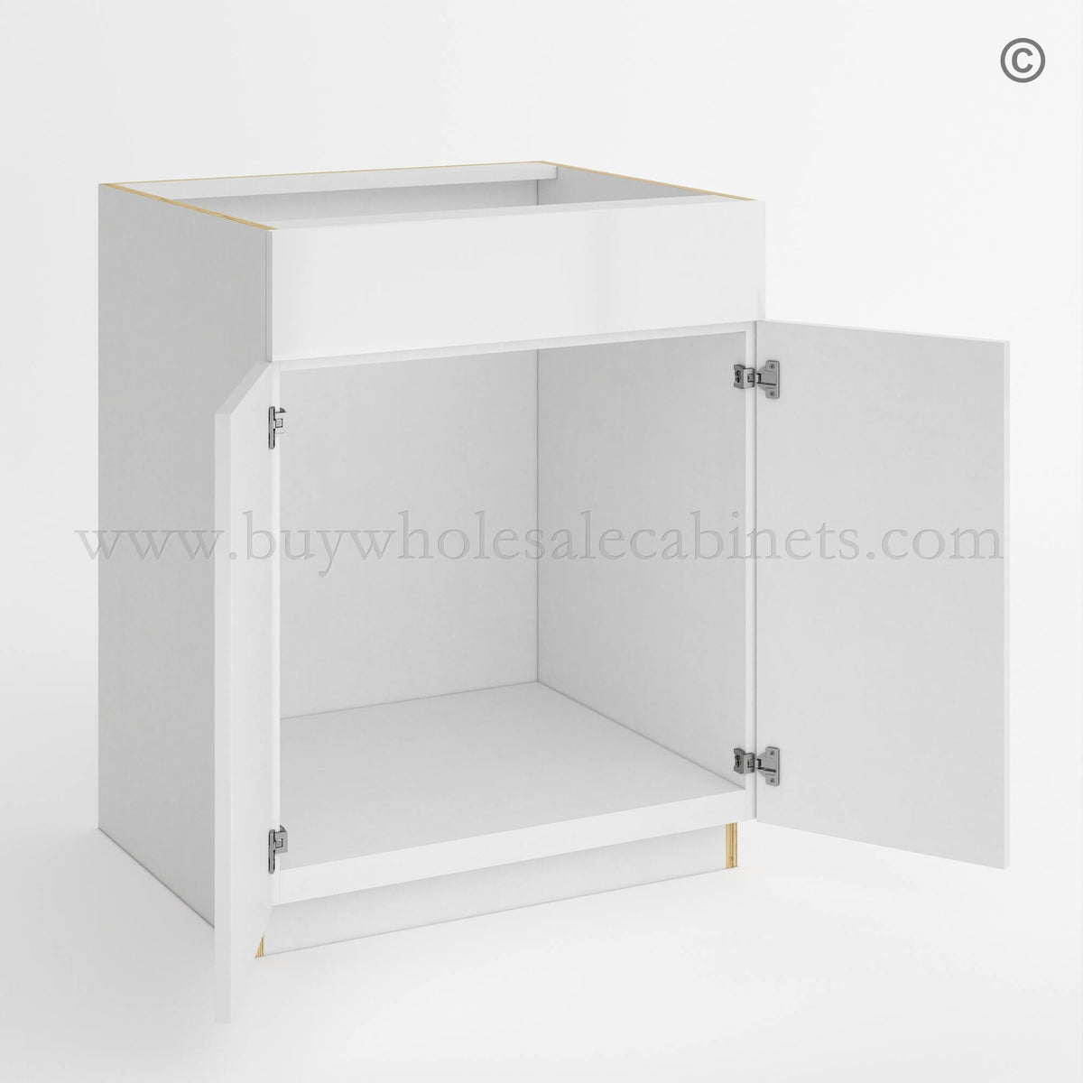 Frameless Gloss White Sink Base With Double Doors and Single Dummy Drawer