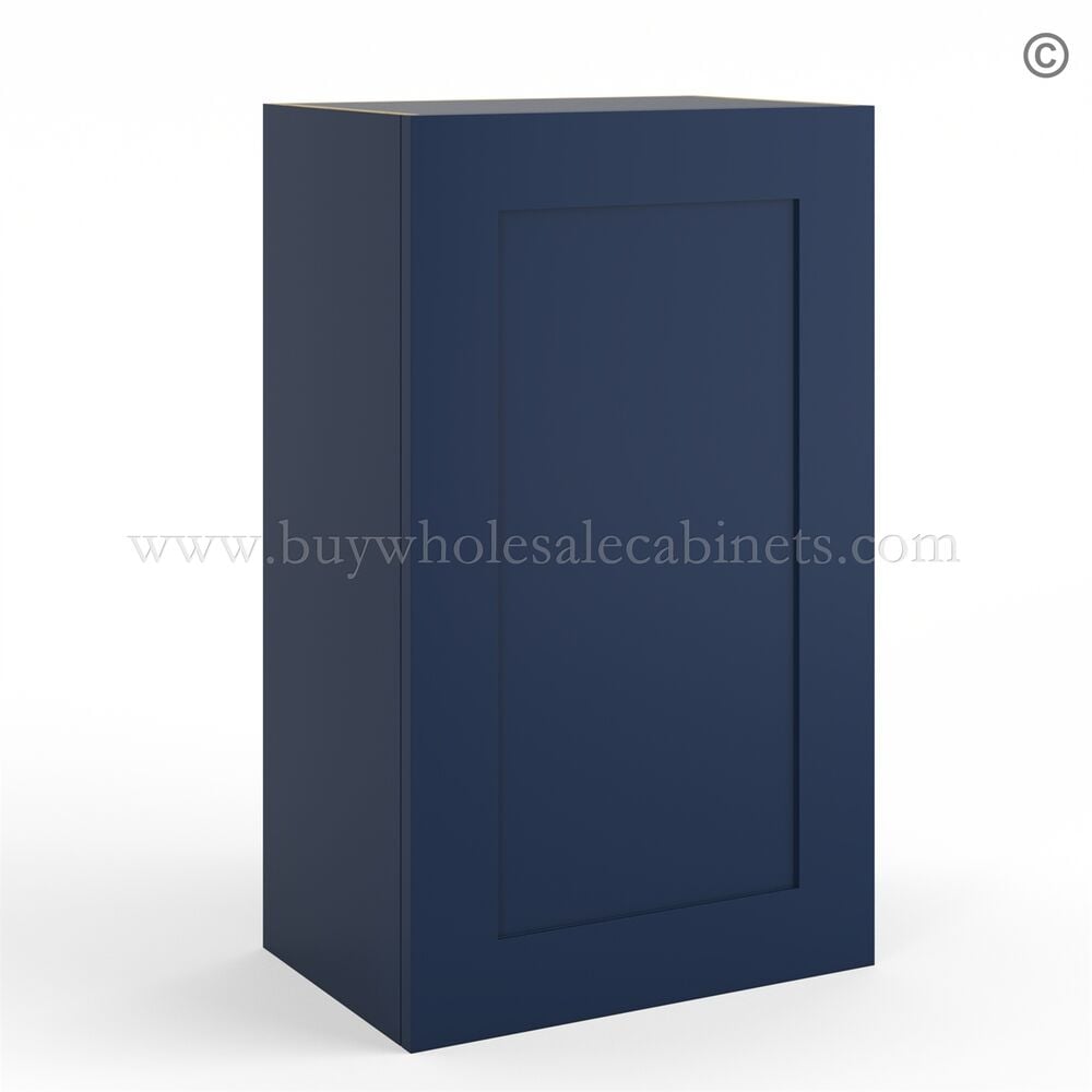 Frameless Oxford Blue 30″ Tall Deep Wall Cabinet – 1 Door 2 Shelves