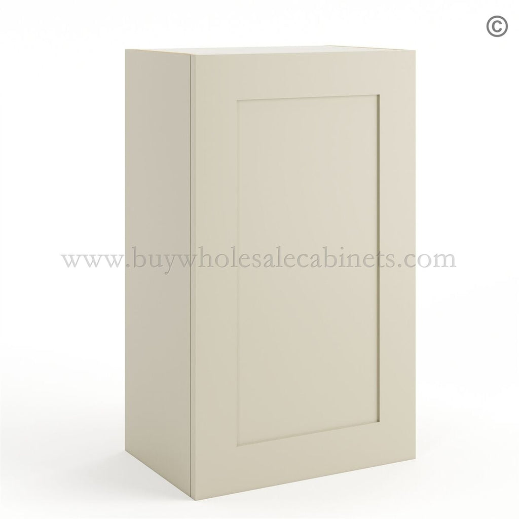 Frameless Ivory White 30″ Tall Deep Wall Cabinet – 1 Door 2 Shelves