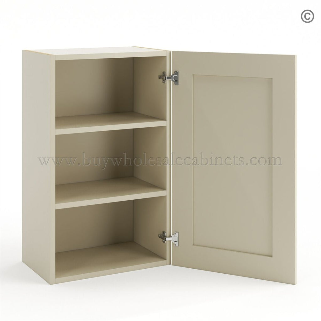 Frameless Ivory White 30″ Tall Deep Wall Cabinet – 1 Door 2 Shelves