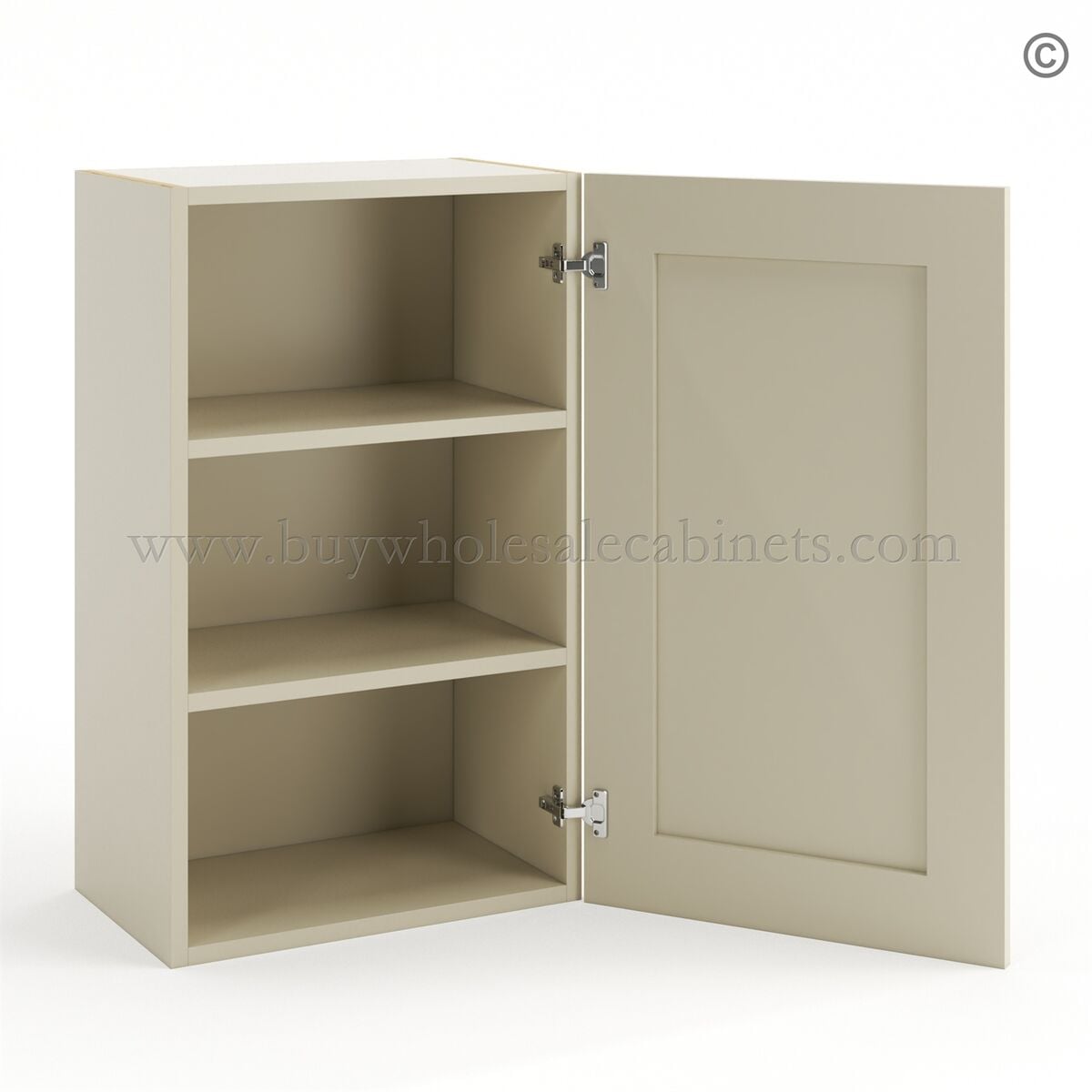 Frameless Ivory White 30″ Tall Deep Wall Cabinet – 1 Door 2 Shelves