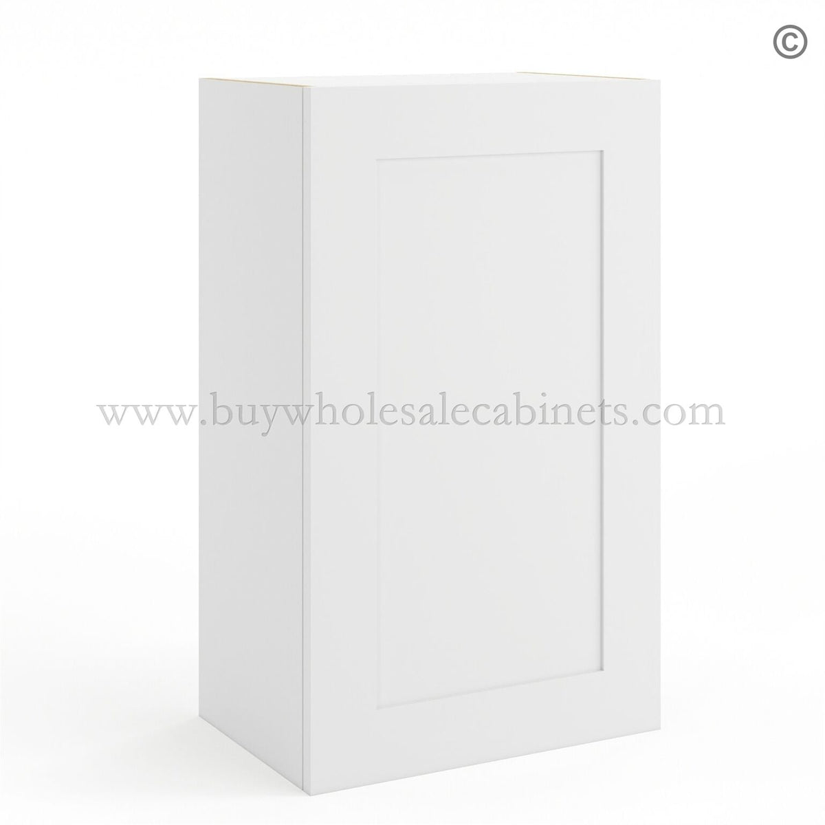 Frameless Modern White Shaker 30″ Tall Deep Wall Cabinet – 1 Door 2 Shelves