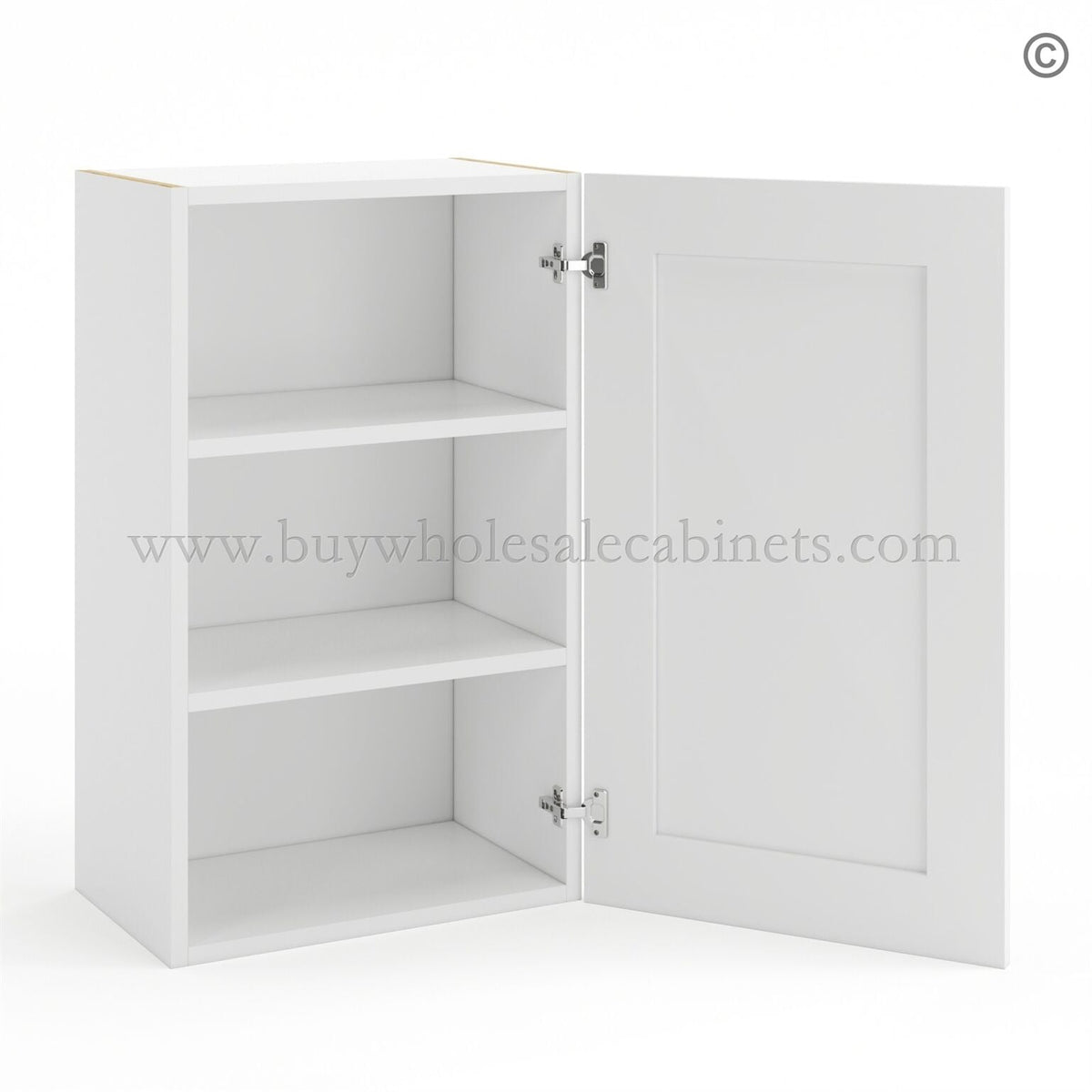 Frameless Modern White Shaker 30″ Tall Deep Wall Cabinet – 1 Door 2 Shelves