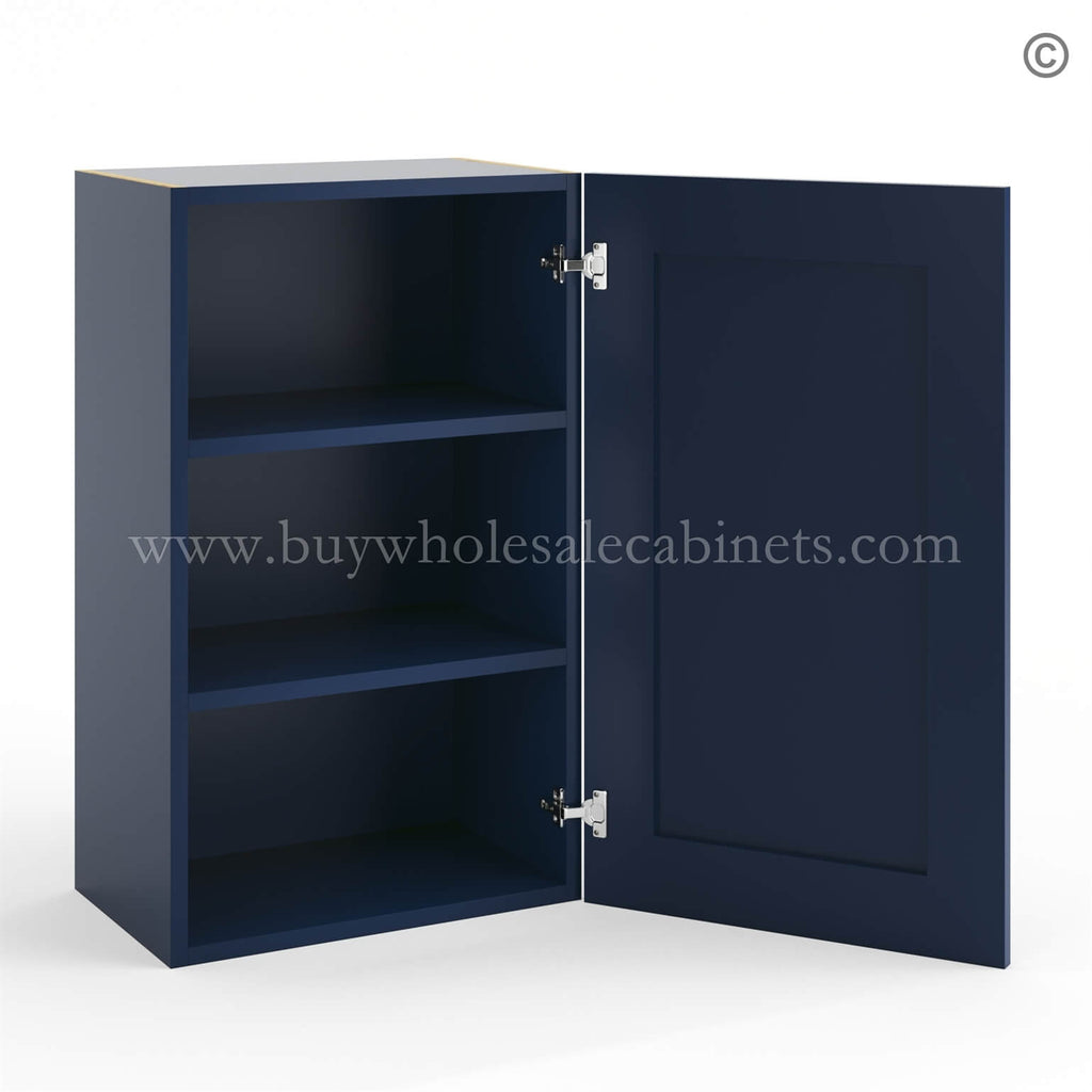 Frameless Oxford Blue 30″ Tall Deep Wall Cabinet – 1 Door 2 Shelves
