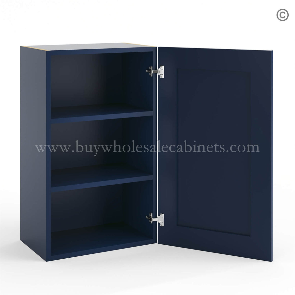 Frameless Oxford Blue 30″ Tall Deep Wall Cabinet – 1 Door 2 Shelves