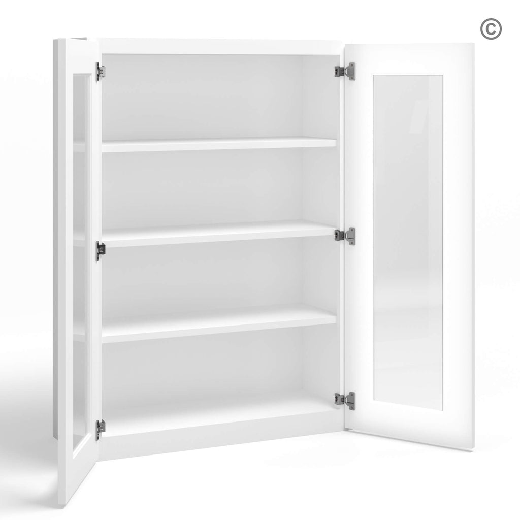 White Shaker 42″ H Double Door Wall Cabinet with Glass Doors