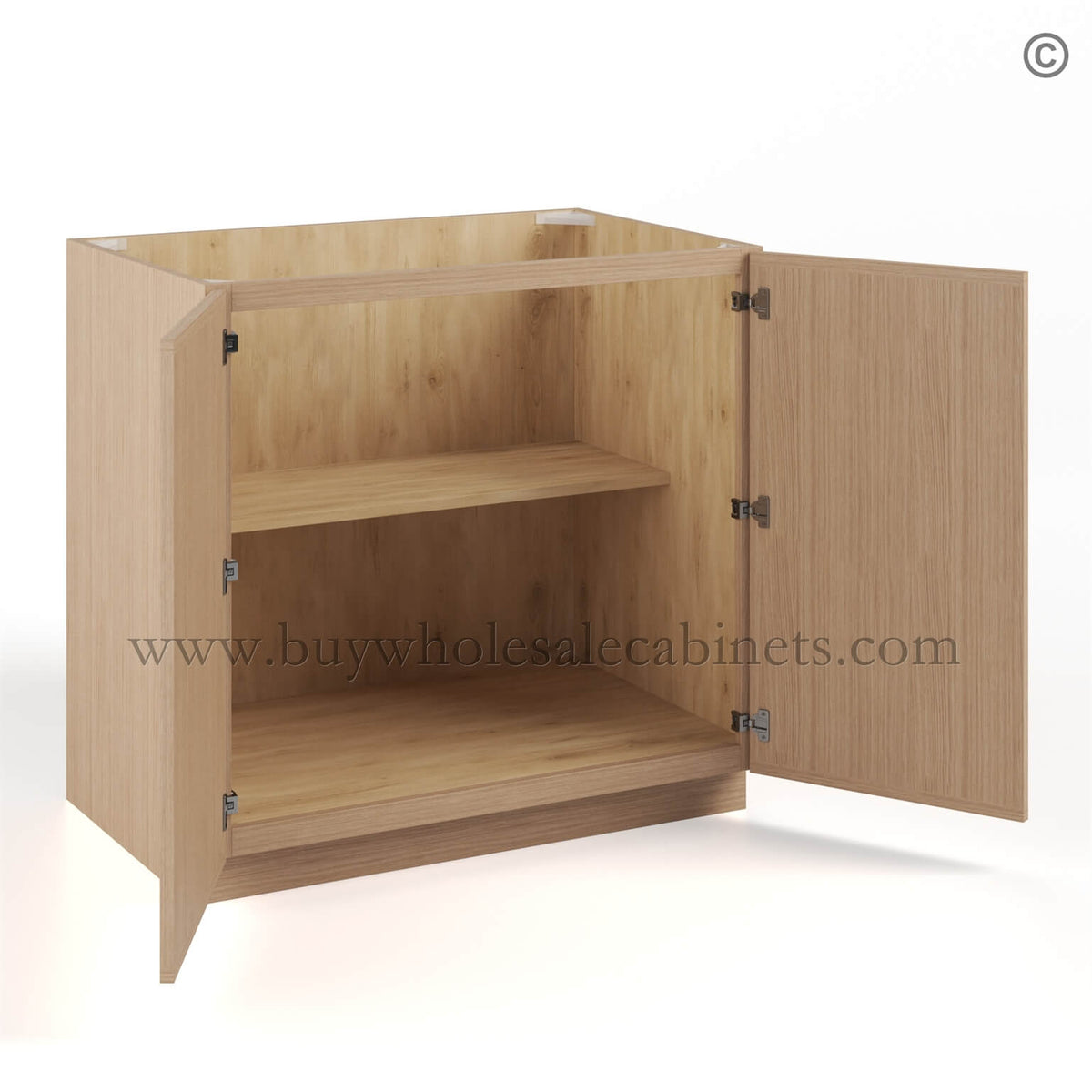 Slim Oak Shaker Base Cabinet Double Doors Full Height