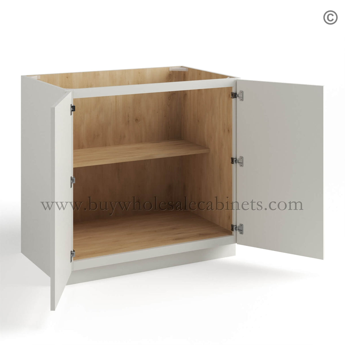 Dove White Slim Shaker Base Cabinet Double Doors Full Height
