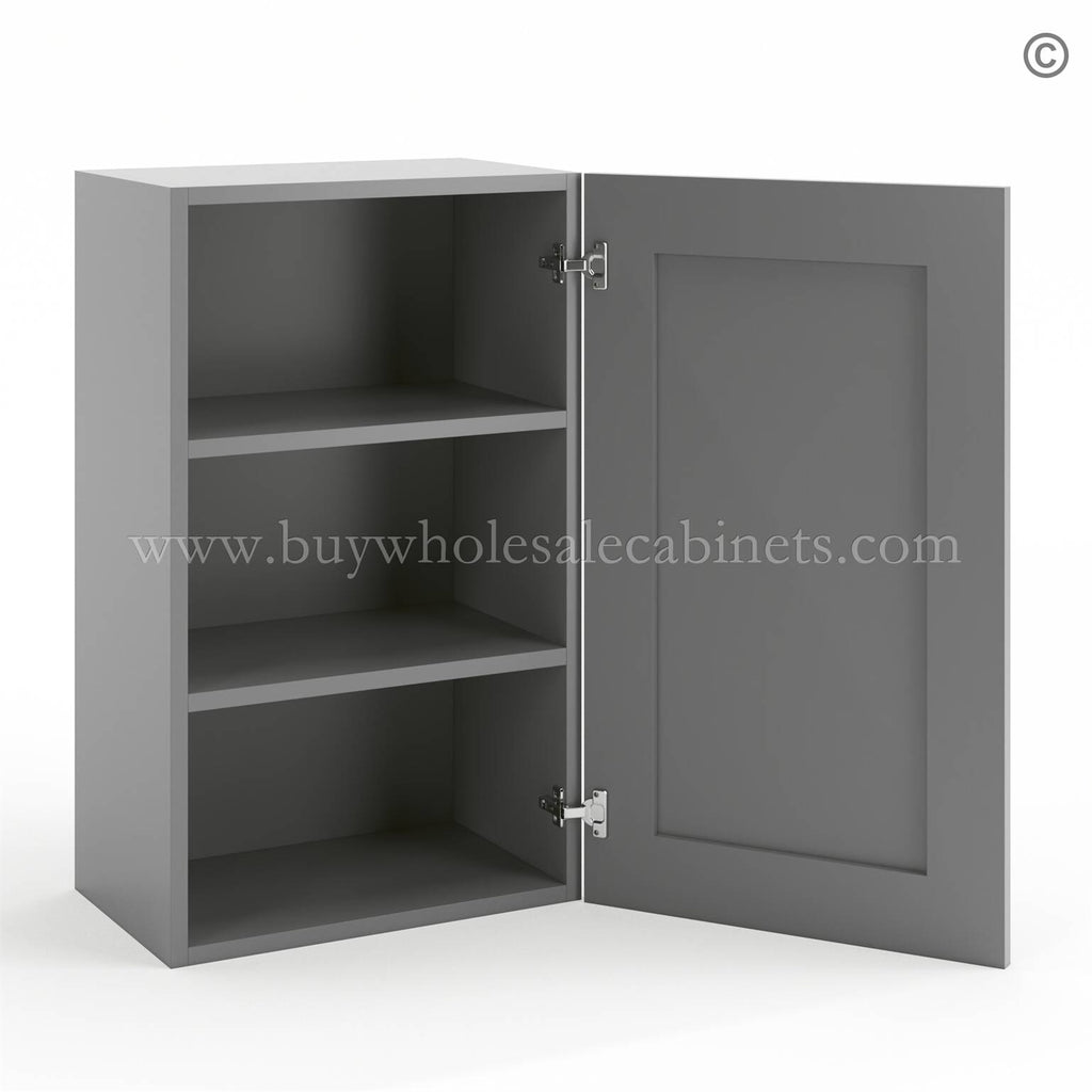 Frameless Graphite Gray 30″ Tall Deep Wall Cabinet – 1 Door 2 Shelves
