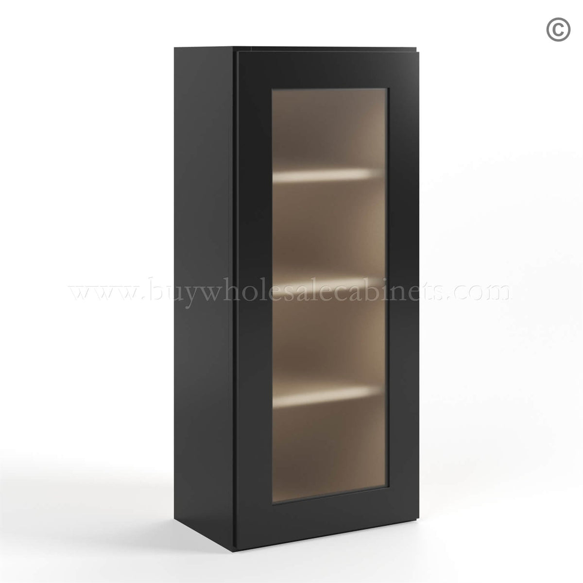 Black Shaker 42″ H Single Door Wall Cabinet with Glass Door