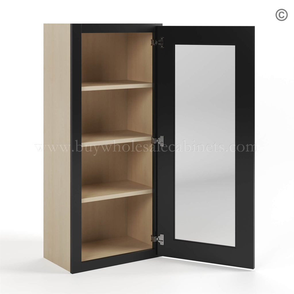 Black Shaker 42″ H Single Door Wall Cabinet with Glass Door