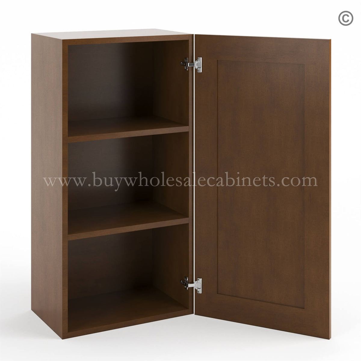 Frameless Classic Chestnut 36″ Tall Wall Cabinet – 1 Door 2 Shelves