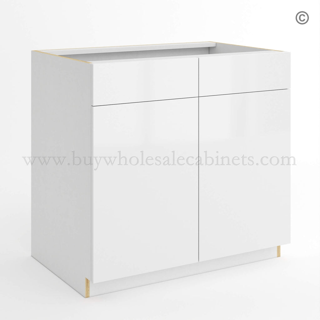 Frameless Gloss White Sink Base With Double Doors and Double Dummy Drawer