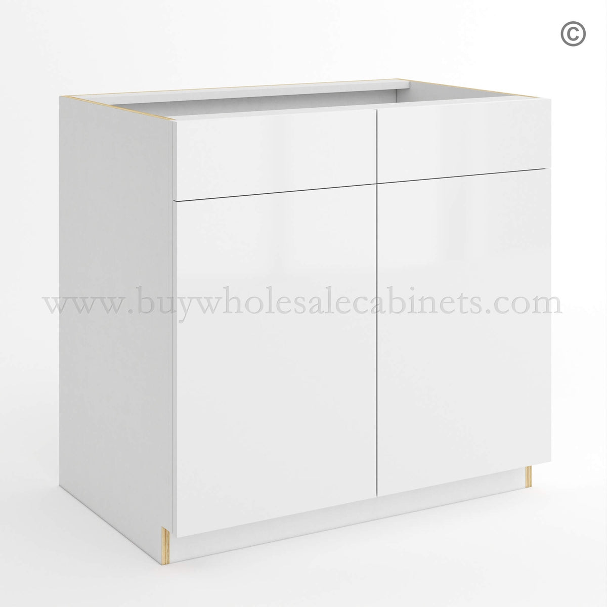 Frameless Gloss White Sink Base With Double Doors and Double Dummy Drawer
