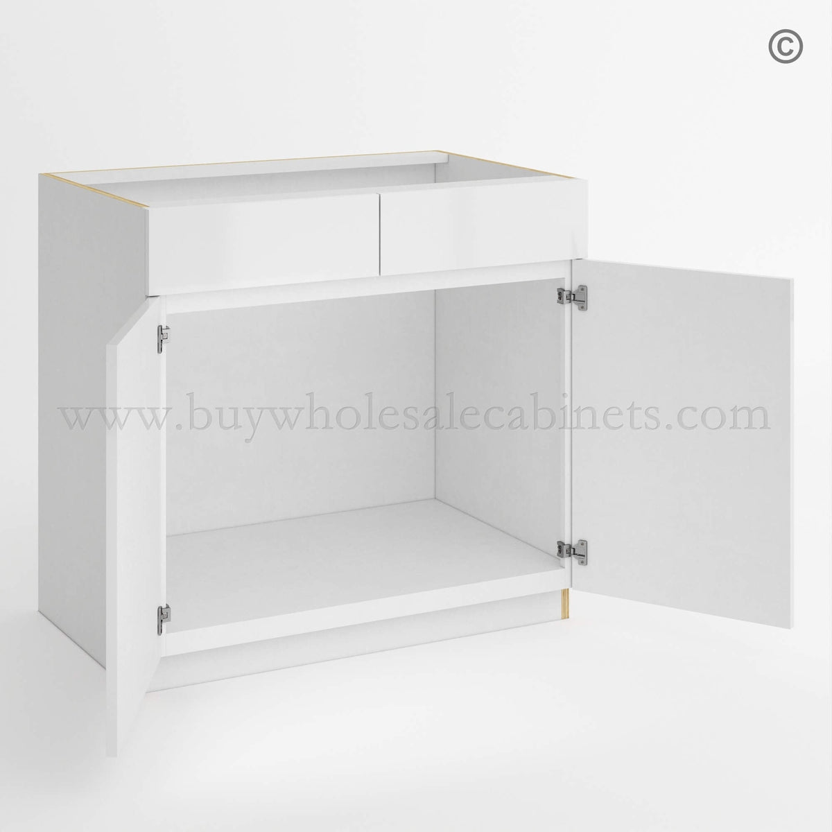 Frameless Gloss White Sink Base With Double Doors and Double Dummy Drawer