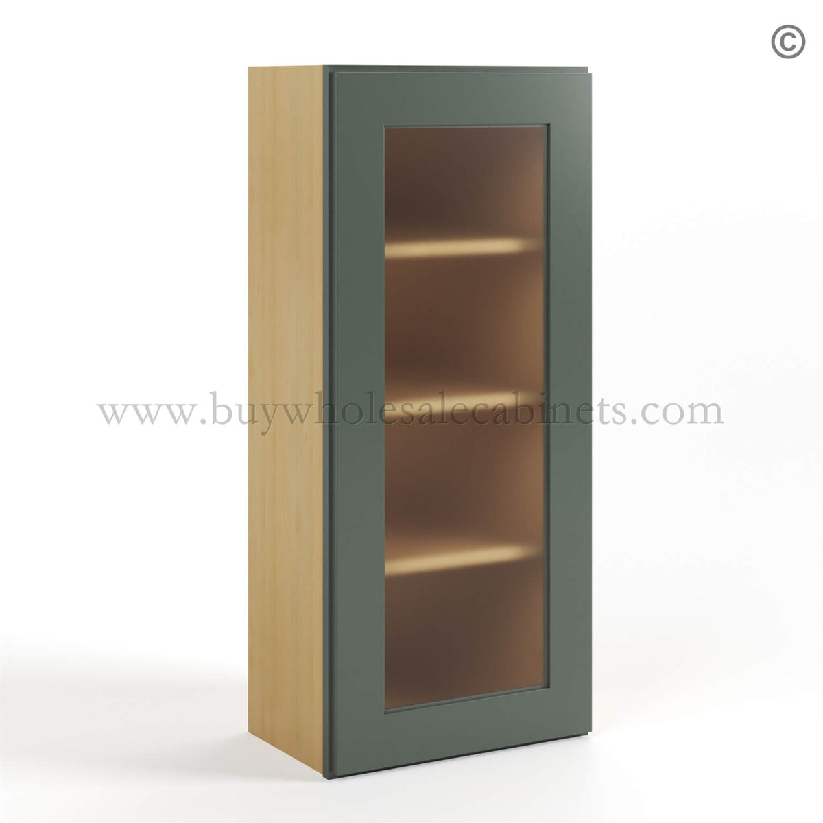 Green Shaker 42″ H Single Door Wall Cabinet with Glass Door