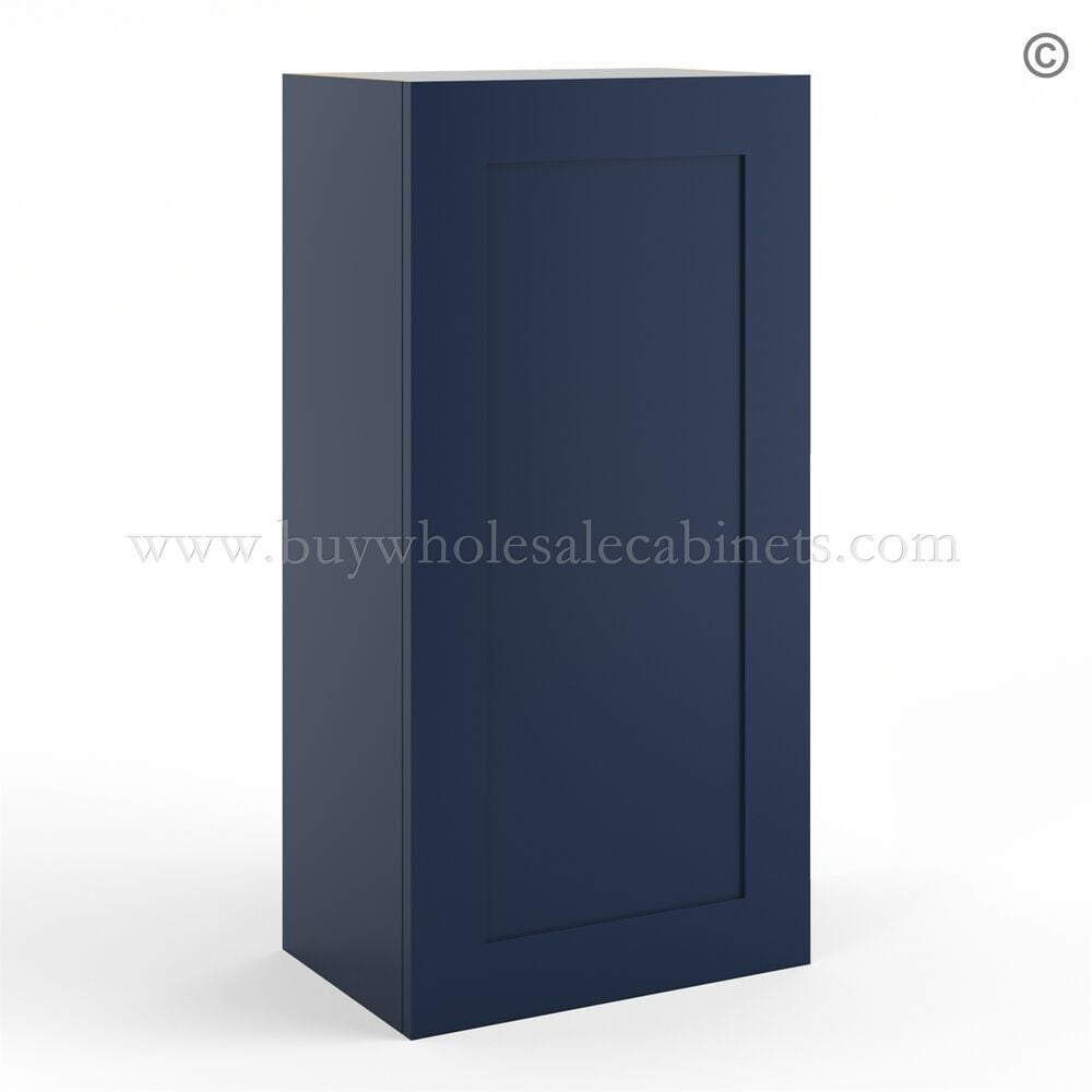 Frameless Oxford Blue 36″ Tall Wall Cabinet – 1 Door 2 Shelves