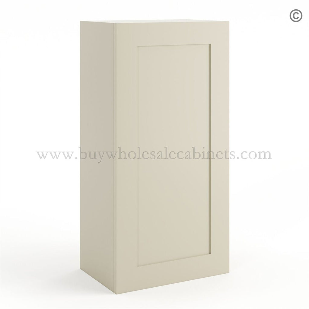 Frameless Ivory White 36″ Tall Wall Cabinet – 1 Door 2 Shelves