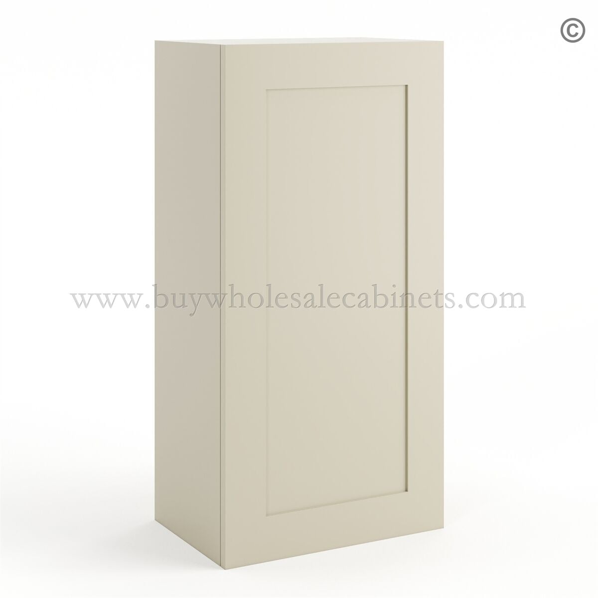 Frameless Ivory White 36″ Tall Wall Cabinet – 1 Door 2 Shelves
