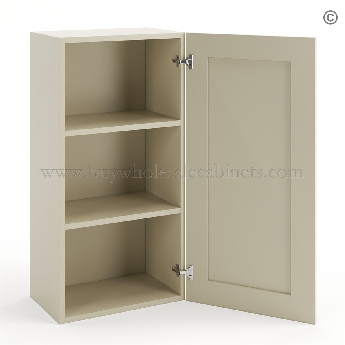 Frameless Ivory White 36″ Tall Wall Cabinet – 1 Door 2 Shelves