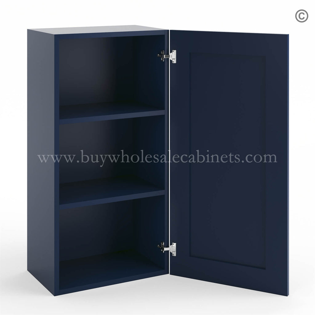 Frameless Oxford Blue 36″ Tall Wall Cabinet – 1 Door 2 Shelves