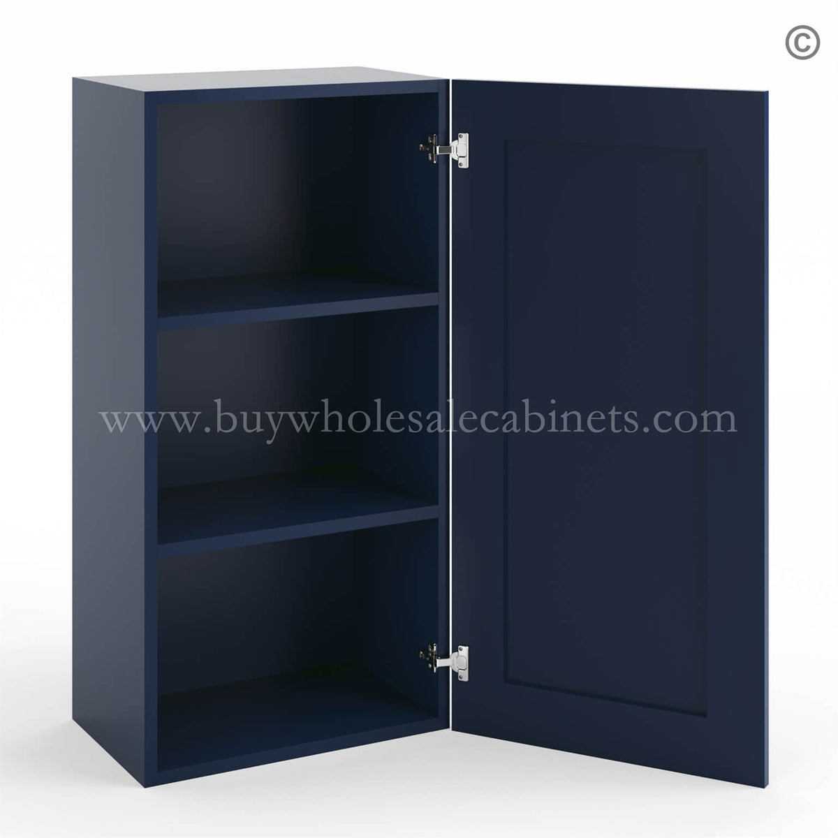 Frameless Oxford Blue 36″ Tall Wall Cabinet – 1 Door 2 Shelves