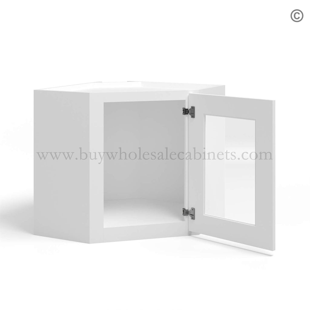 White Shaker 12″ x 24″ Diagonal Corner Wall Cabinet with Glass Door