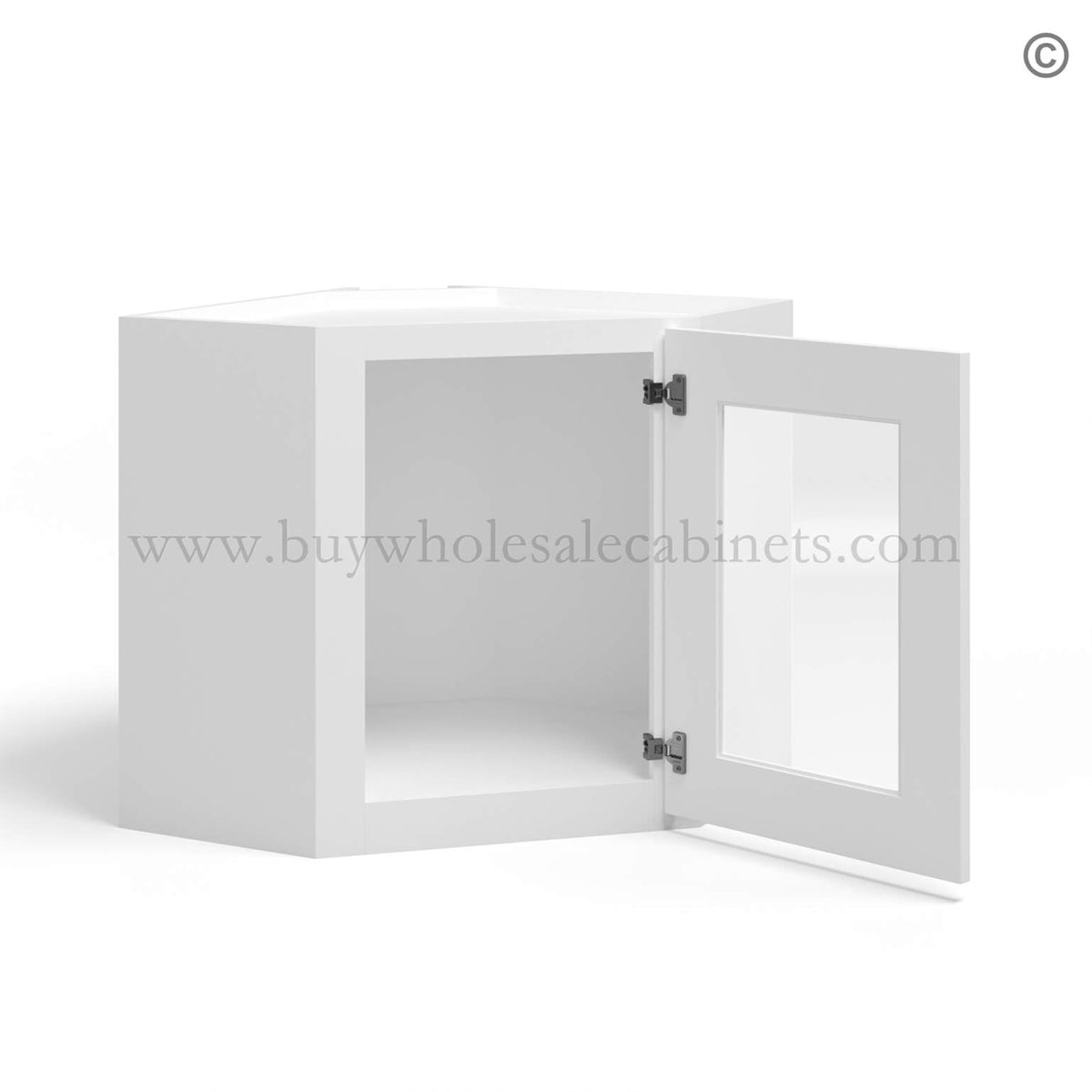 White Shaker 12″ x 24″ Diagonal Corner Wall Cabinet with Glass Door