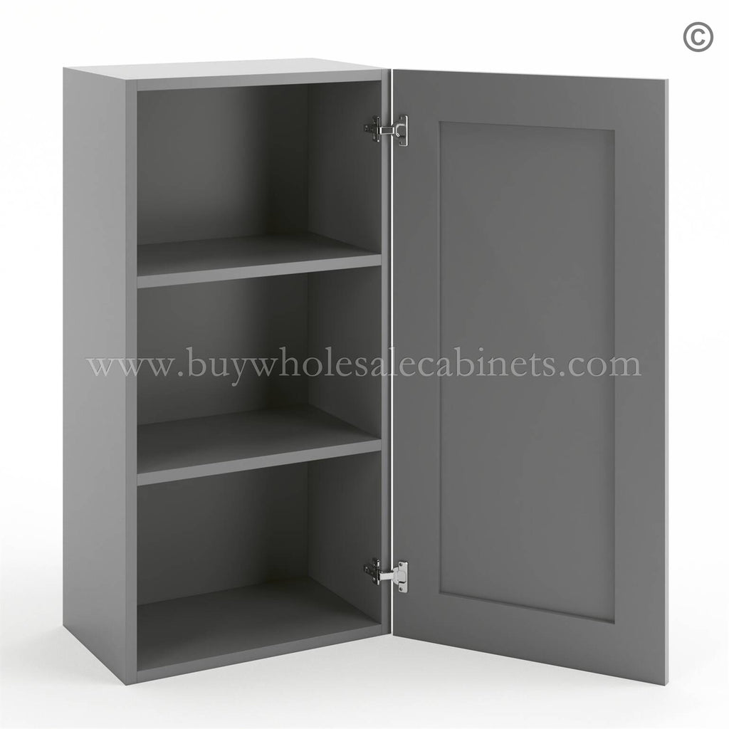 Frameless Graphite Gray 36″ Tall Wall Cabinet – 1 Door 2 Shelves