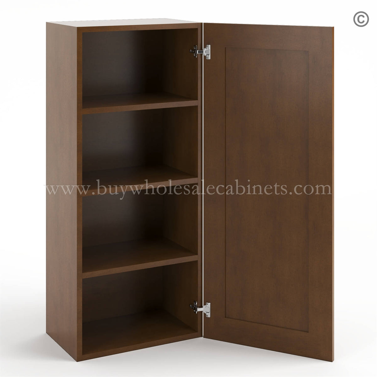 Frameless Classic Chestnut 42″ Tall Wall Cabinet – 1 Door 3 Shelves
