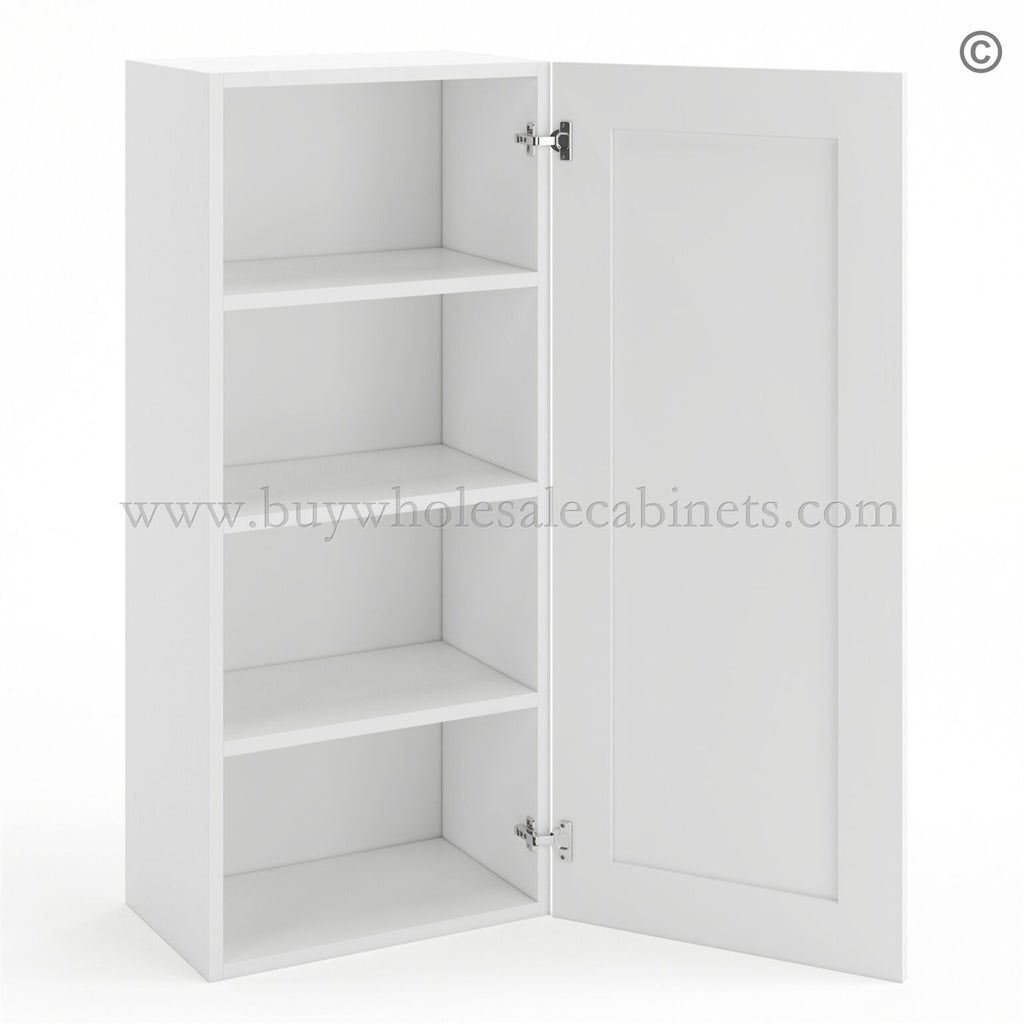 Frameless Modern White Shaker 42″ Tall Wall Cabinet – 1 Door 3 Shelves