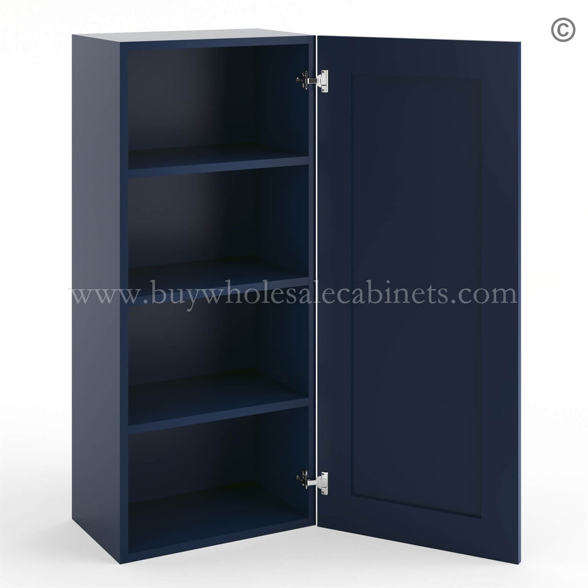 Frameless Oxford Blue 42″ Tall Wall Cabinet – 1 Door 3 Shelves