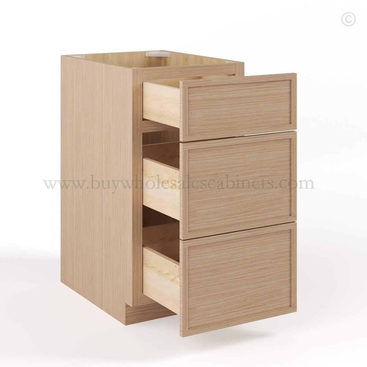 Slim Oak Shaker Three Drawers Base