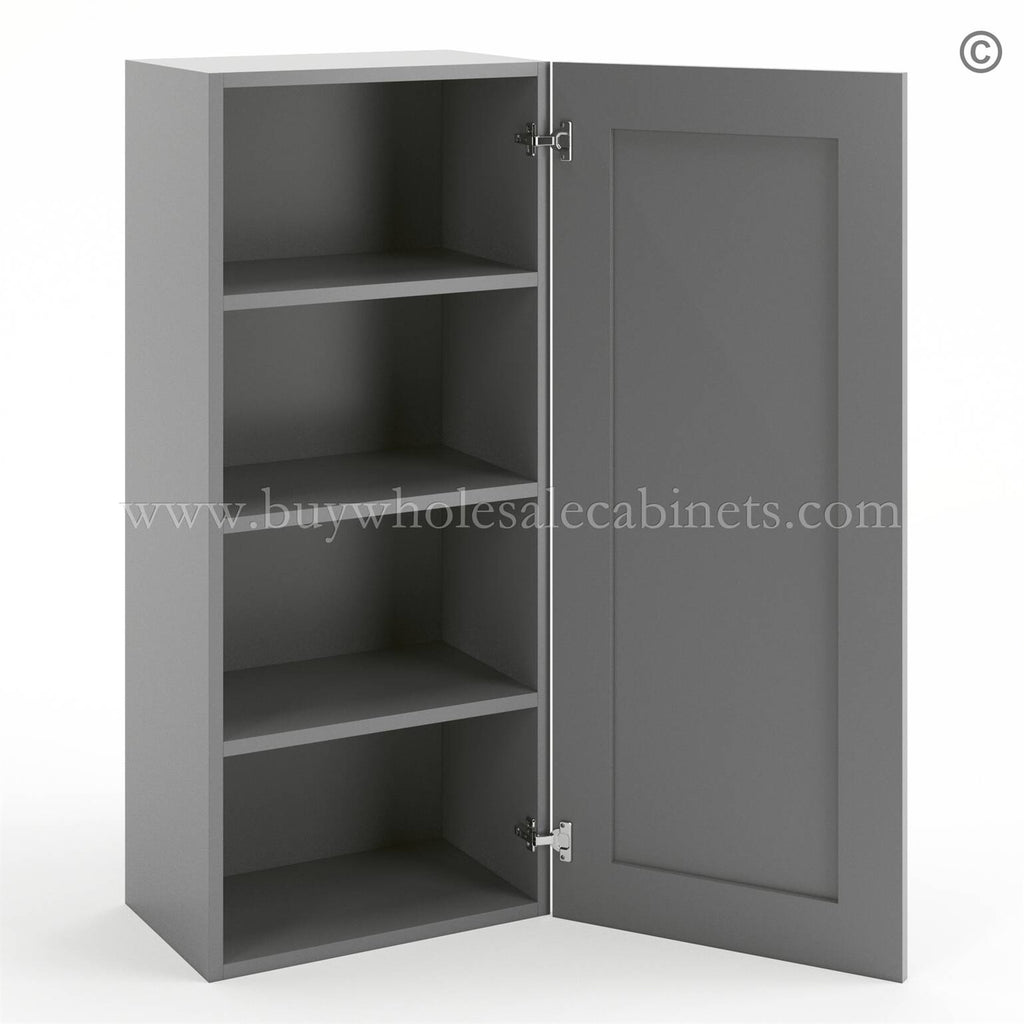 Frameless Graphite Gray 42″ Tall Wall Cabinet – 1 Door 3 Shelves