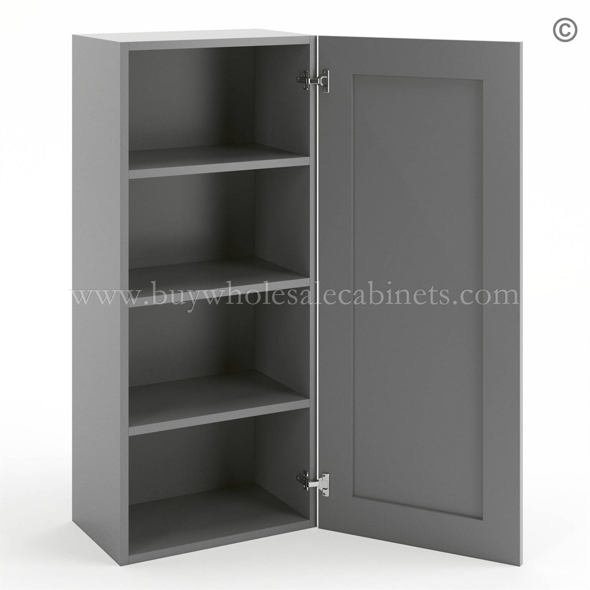 Frameless Graphite Gray 42″ Tall Wall Cabinet – 1 Door 3 Shelves